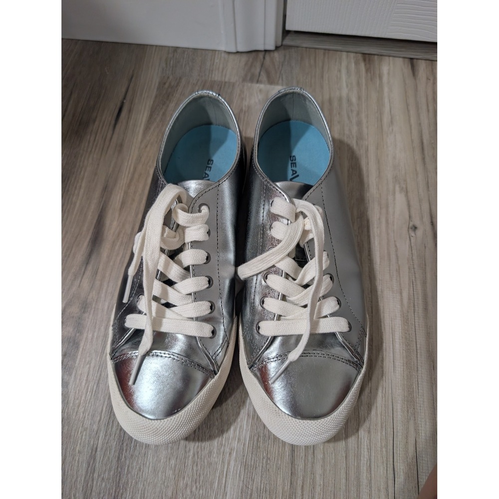 SeaVees Metallic Silver Army Issue Low Leather Sneakers, Women's 9.5, Casual
